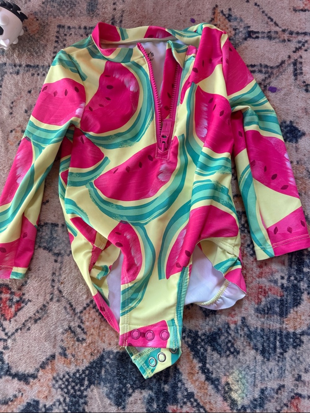 Carters Kids Long-Sleeve Watermelon Print Rash Guard Swimsuit - Pink & Green